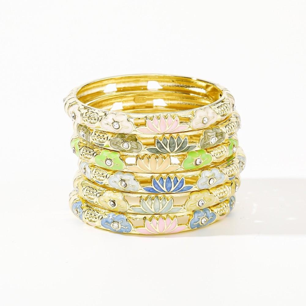 Hollow Out Chinese Flower Bangle Enamel Women's Hand Bracelet Gifts for Women Girl