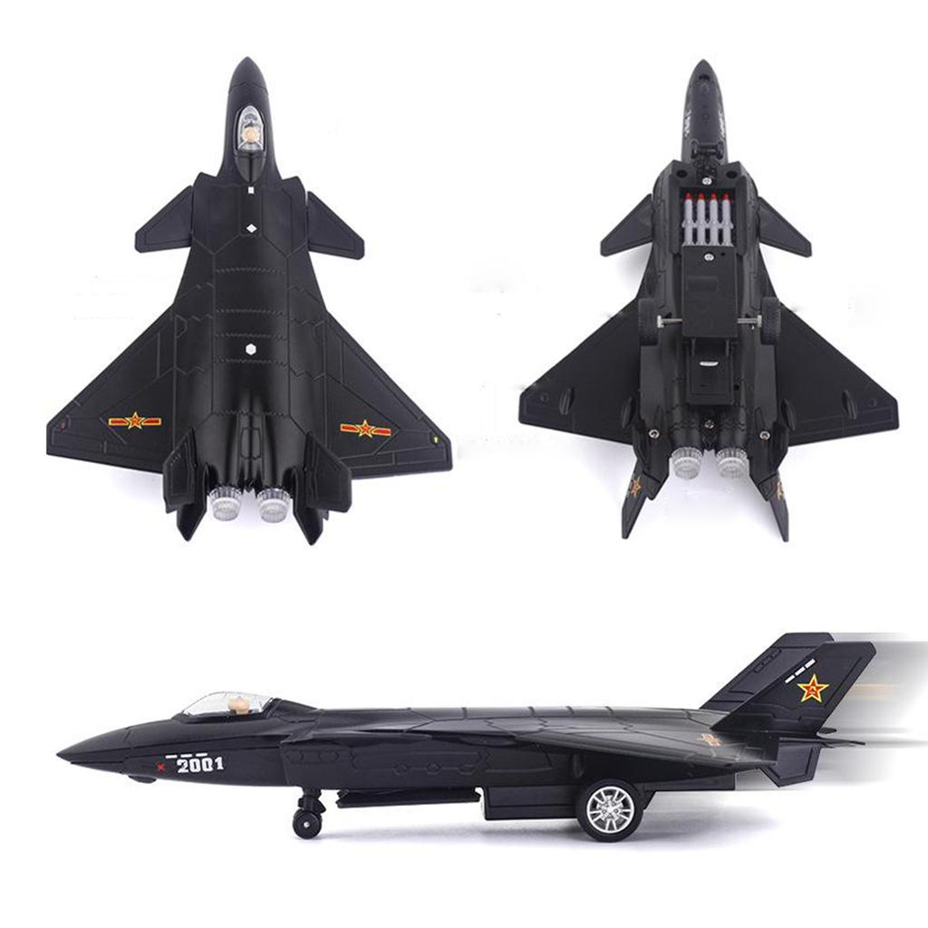 1/100 Scale J-20 Alloy Stealth Fighter Aircraft Airplane Model Simulation Metal Fighter Battle Plane Model Sound Light Kids Gift