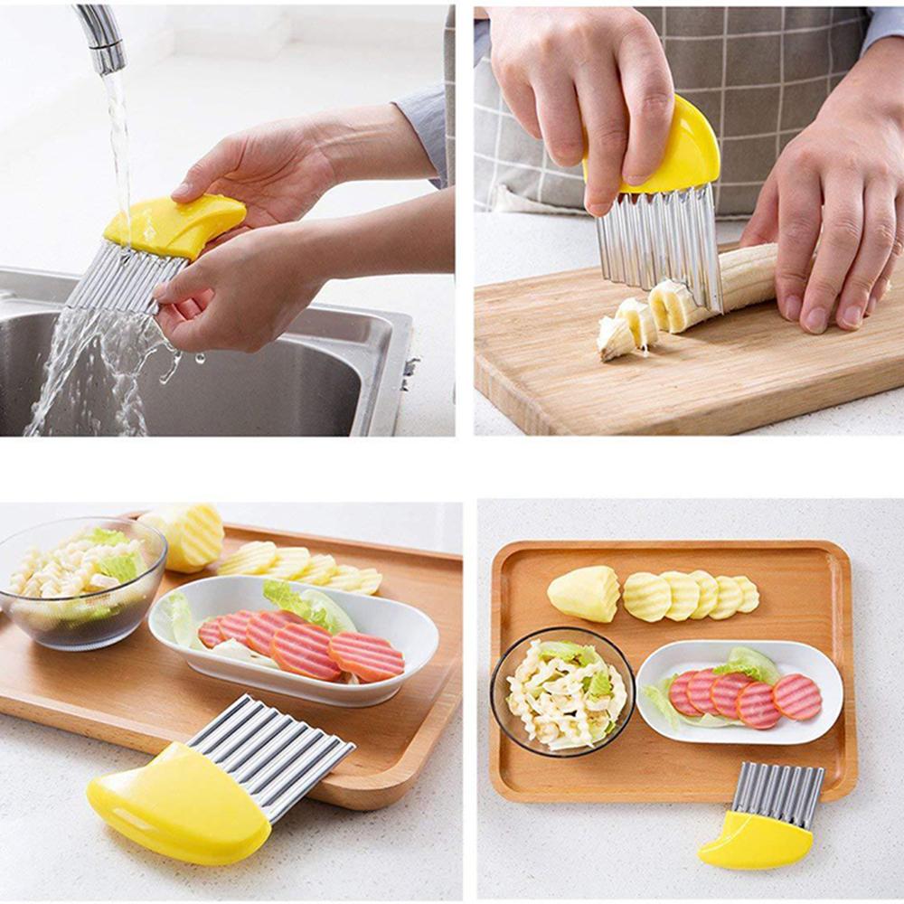 1pcs Stainless Steel Potato Cutter Kitchen Vegetable Slicer Cutting Tool Wavy Knife French Fry Chip Cutter Kitchen Supplies