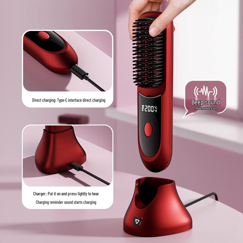 Portable Ceramic Electric Comb: Negative Ion Hair Straightener for Safe, Fluffy Styling