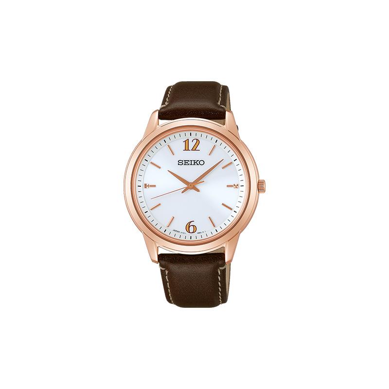 SEIKO Fashionable Luxury Solar Quartz Cowhide Strap Men s Watch White Dial SBPL030
