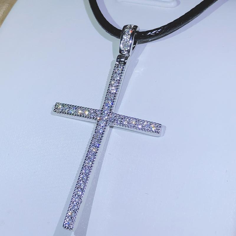925 Sterling Silver Islamic Cross Necklace White Zircon Glittering Cross Pendant Ladies Religious Jewelry Gift