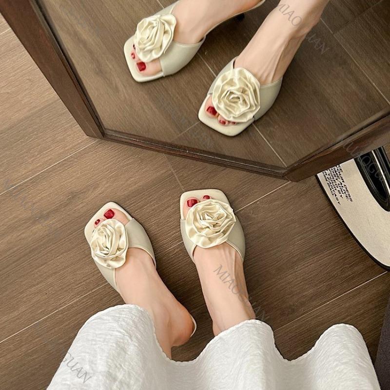 Fashion New Summer Flowers Temperament Sandals High-heeled Slippers Sexy Peep Toe Fashion Party Ladies Mules Heeled Slides for Women