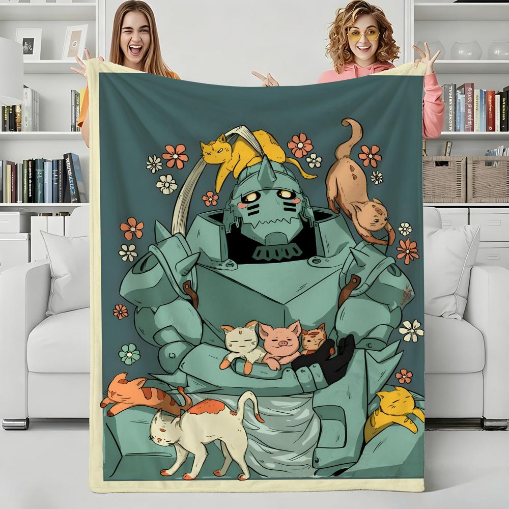 Anime F-Fullmetal Alchemist Throw Flannel Blanket Perfect for Sofa Office Bed Travel Sleep Read Relax Camping Four Season Use