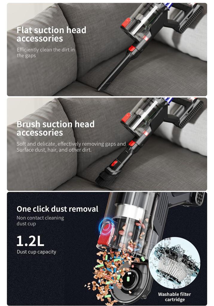 550W Cordless Vacuum Cleaner, 35kPa Suction, Perfect for Carpet and Pet Hair