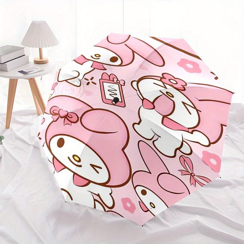 My Melody,Sanrio Automatic Folding Umbrella Simple 8 Rib Design, Bright Cartoon Pattern, Durable Iron Frame, Suitable For Travel, Outdoor, B
