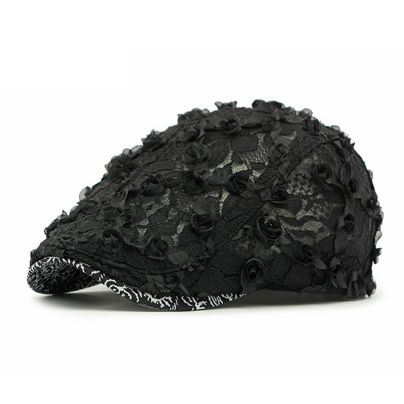 Summer Cap Women's Lace Flower Beret Lightweight Breathable Mesh Cap Painter's Cap