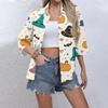 Women's Casual Printing Button-down Shirt Three-quarter Sleeve Dress Shirt Lapel Work Shirt With Pockets
