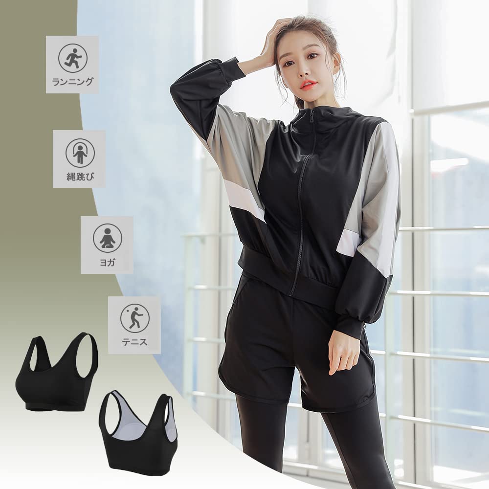 DawnRain Sportswear Set for and Includes Short and Leggings Women's 5-Piece Running, Fitness, Walking, Training, Top, Sleeves, Pants, Shorts,