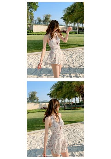 Hot Fashion Women's Slimming One-Piece Onsen Swimsuit with Skirt Style Cover-up, Solid Color, Conservative Waist-Cinching Design