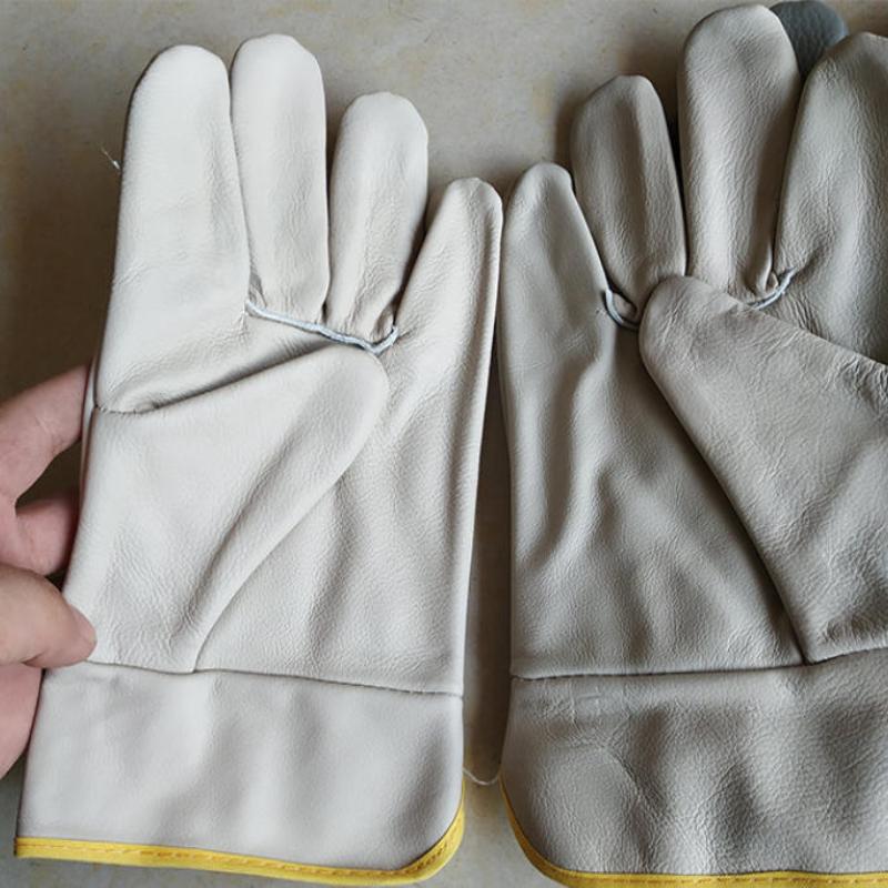 1 Pair Short Leather Cowhide Workers Work Gloves Welding Safety Protection Garden Sports Motorcycle Driver Wear-Resistant Gloves