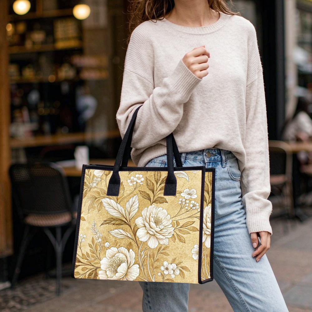 Vintage Floral Casual Shoulder Bag Fashion Large Capacity Daily Tote for Women Shopping Travel Outdoor Use