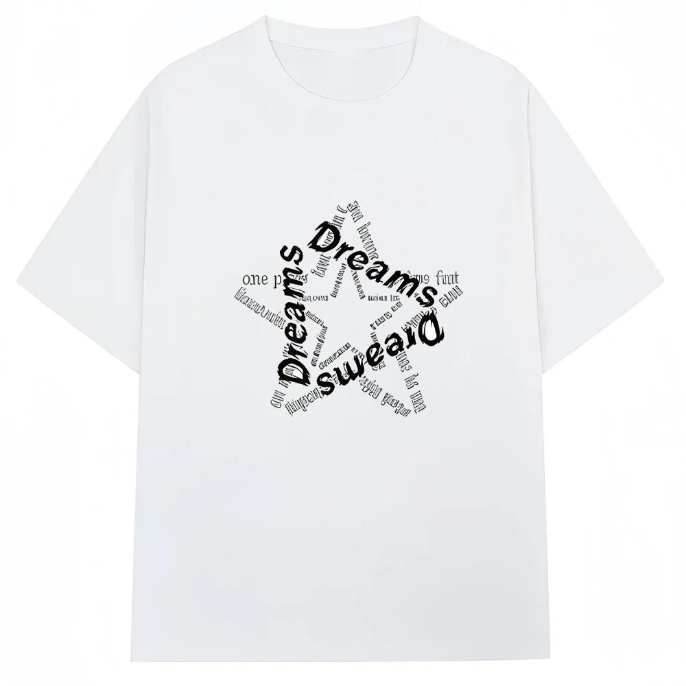 Unisex Star Shape Letter Graphic TShirt Dreams Text Splice Print Short Sleeve Crew Neck Casual Street Tees Tops