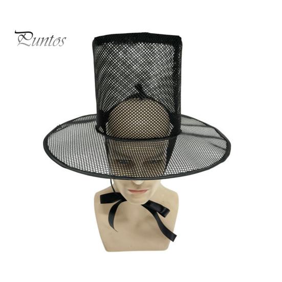 Breathable Costume Hat Vintage Korean Gat Hat, Black Mesh Wide Brim Joseon Dynasty Crisp Fabric Scholar with Neck Strap, Halloween Cosplay Accessory