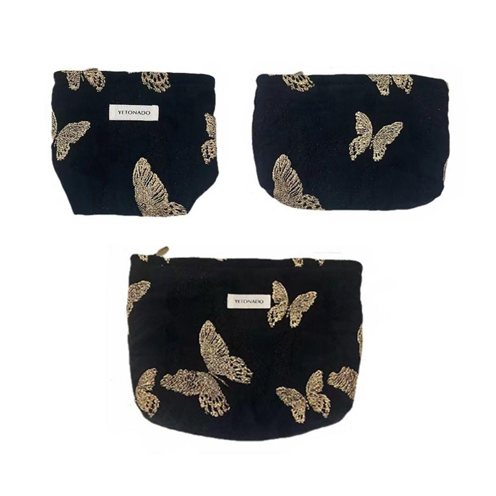 Polyester Canvas Butterfly Clutch Bag Butterfly Pattern Zipper Closure Makeup Bag Large Capacity Portable Cosmetic Organizer