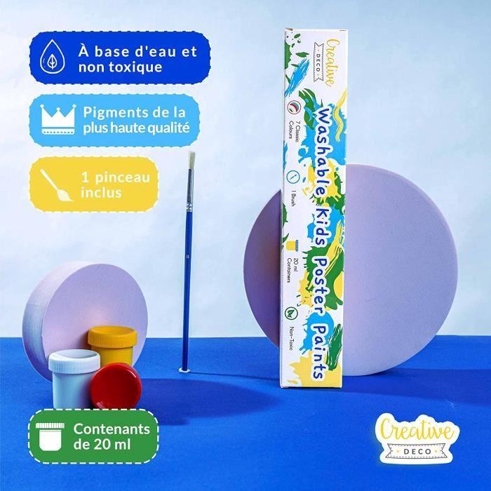 Peinture Enfant Lavable Doigt - 7x20ml - Loisir Creatif - Couleurs Basiques Vibrantes Intenses Pigmentées - Séchage Rapide Effet Mat