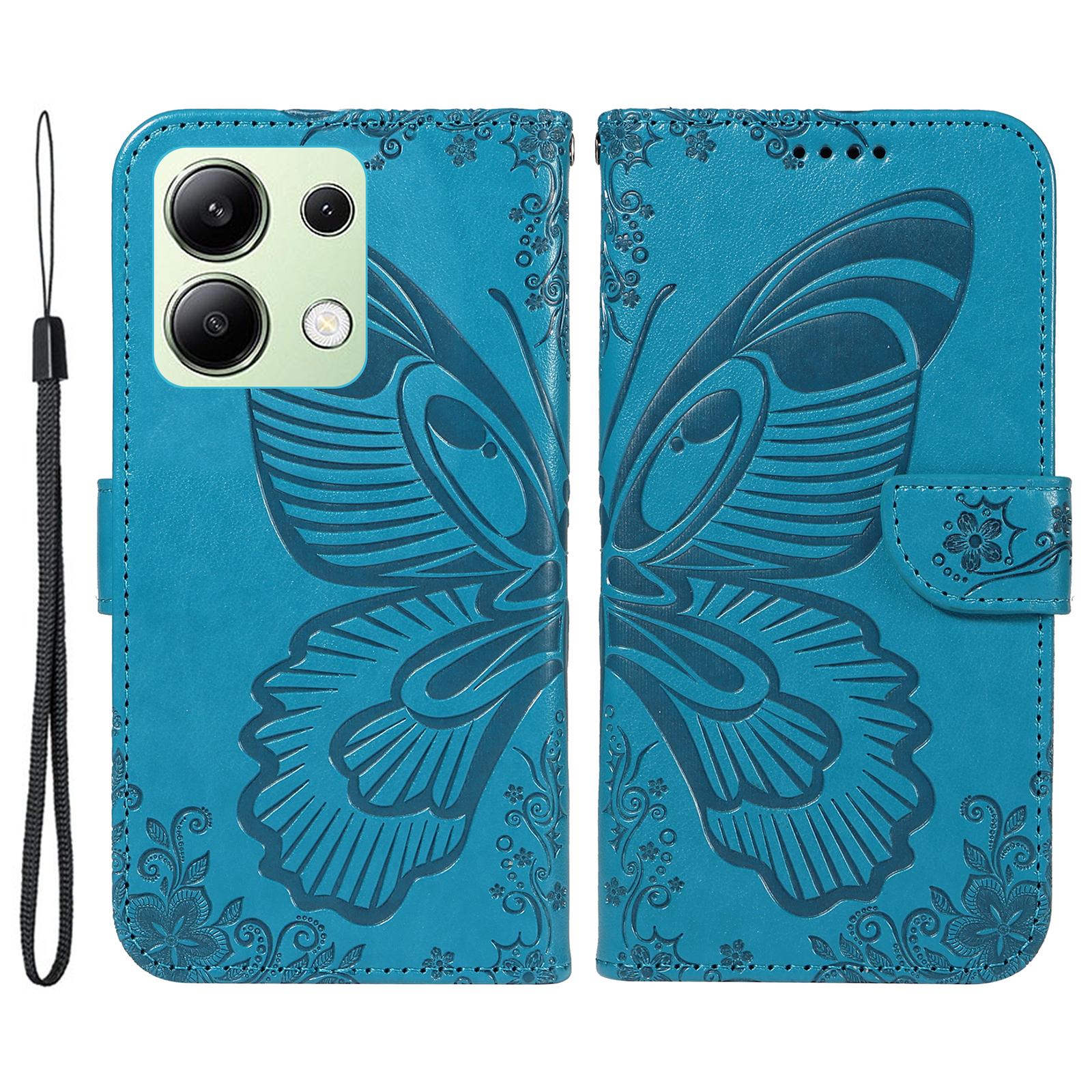 

For Xiaomi Redmi Note 13 4G Imprinted Butterfly Pattern Wholesale Phone Case PU Leather Flip Phone Cover Blue