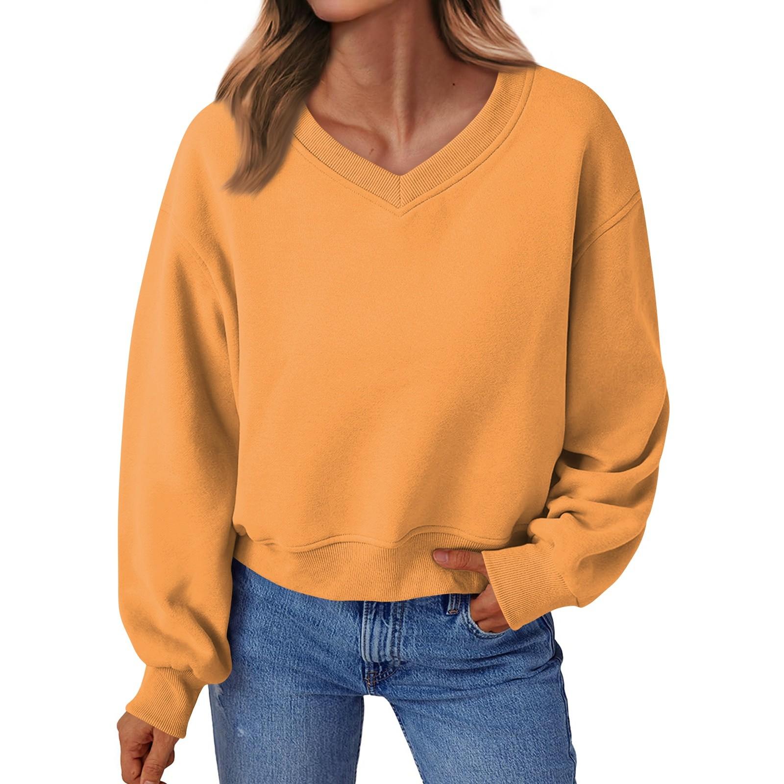 

Женская повседневная модная сексуальная удобная спортивная толстовка с длинными рукавами и V-образным вырезом S шафрановый