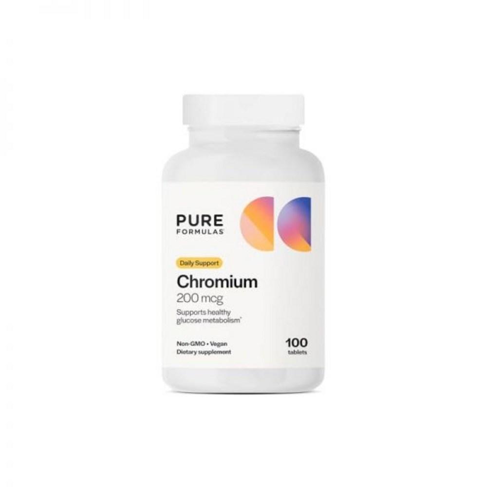 Pure Formula Chrome 200 Microgram Tablets Blood Glucose Metabolism Supplement Non-GMO Vegan Kosher Nicotinate Glycinate | 100 Tablets