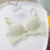 Women's Beige Floral Lace Bralette Bow Decor Wireless Triangle Bra