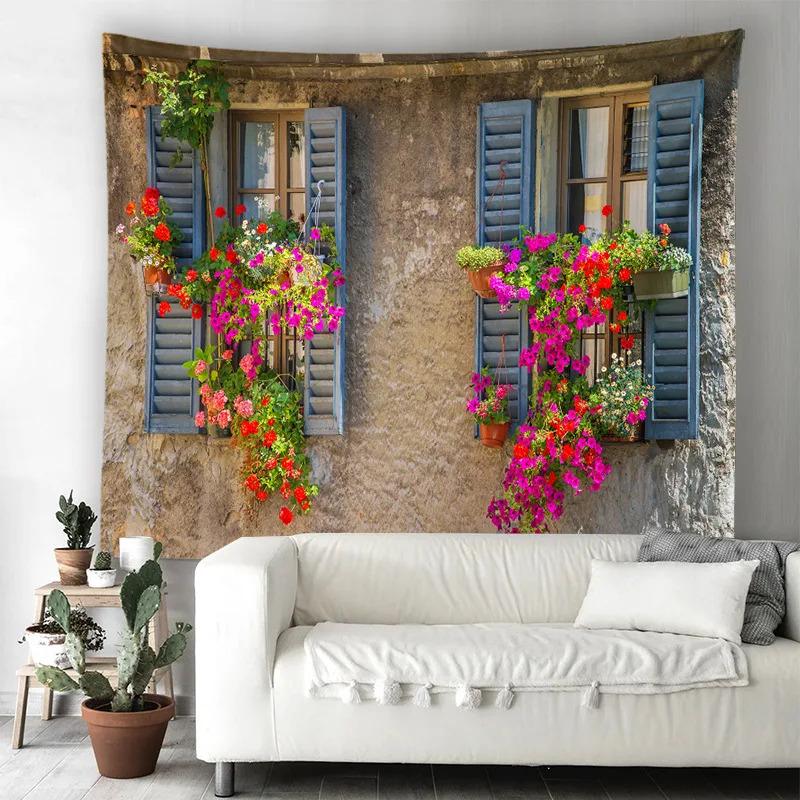 Window View Tapestry Wall Hanging Bedroom & Living Room Wall Decor Backdrop Tree Hollow Stove Hanging Large Tapestry