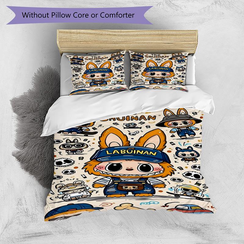 3pcs Duvet Cover Set (1*Duvet Cover + 2*Pillowcase, Without Core), Labubu Print Bedding Set, Bedroom Decor, All‑Season, Birthday Gift