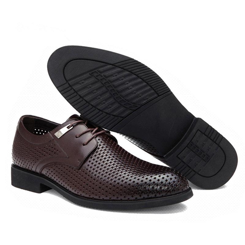 Fashion New Summer Genuine Leather Men Oxford Shoes British Style Pointed Toe Hollow Breathable Black Leather Men Dress Shoes