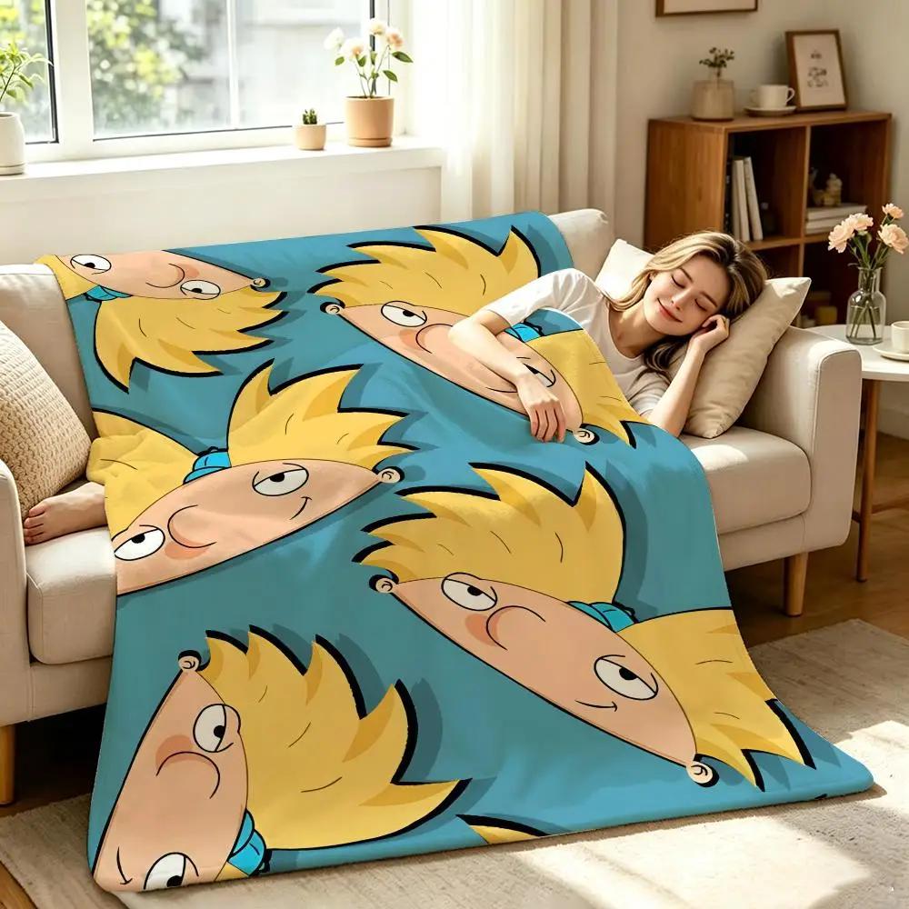 Cartoon-Hey A-Arnold Throw Soft Warm Flannel Throw Blanket, Multi-use for Sofa Bed Office Nap 75X95CM