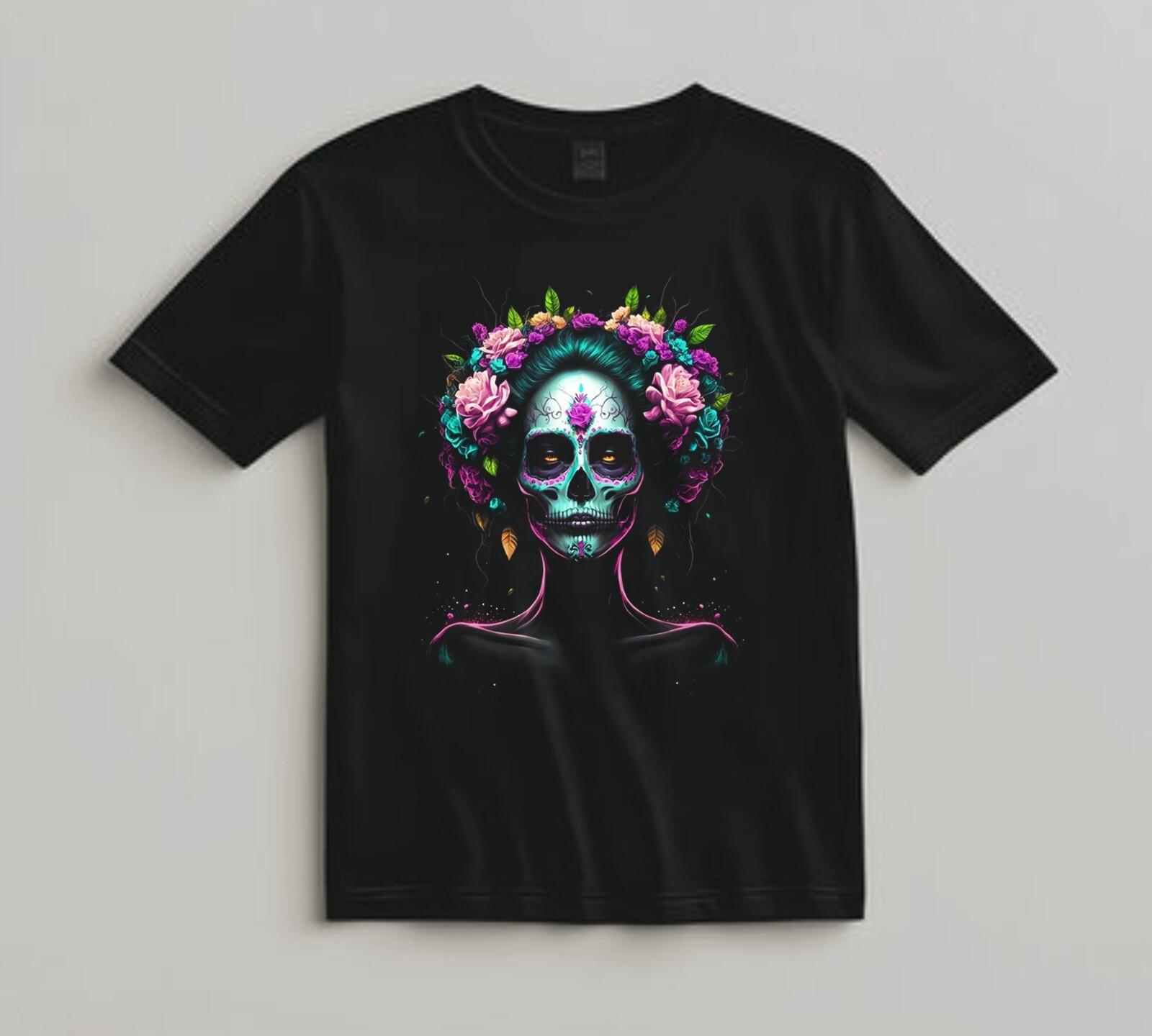 

Mens Black T-Shirt Dia De Los Muertos Skull Rose Art Mexican Heritage Tee A409 5XL різнокольоровий