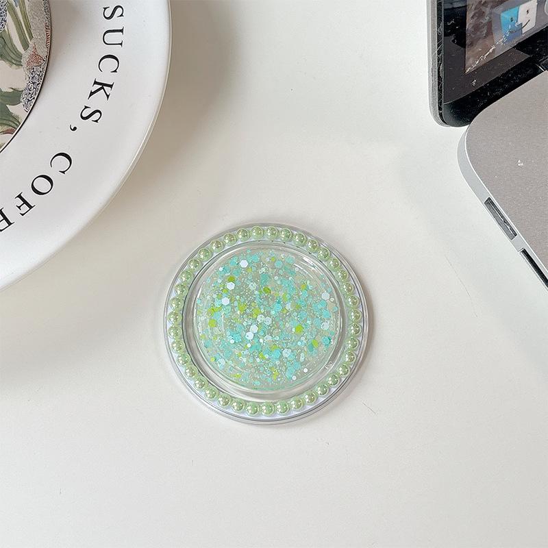 Creative Solid Color Epoxy Pearl Sequin Glitter Mobile Phone Airbag Holder Magnetic Desktop Support Lazy Ring