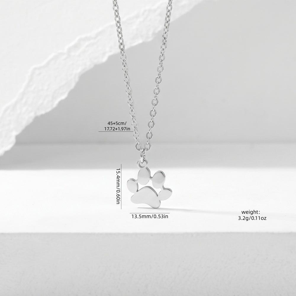 Adorable Cartoon Cat Paw Print Pendant Necklace - Stainless Steel Collarbone Jewelry for Women