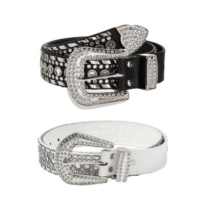Glitter Black/White Rhinestone Belt Motorcycle Enthusiasts Shinning Waist Belts Western Cowgirl Y2k Girls Belt for Jeans