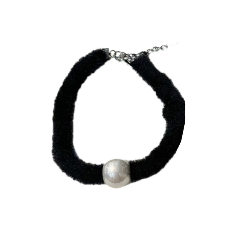 Soft Necklace Star/Round Bead Collarbone Chain Elegant Black Plush Neckchain Choker Pentagrams Accessory for Women