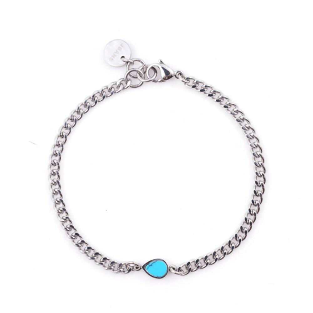 

[Jbans Classic] Waterdrop Turquoise Pendant Surgical Steel Chain Bracelet (C2201-Ac892_Sv) For men