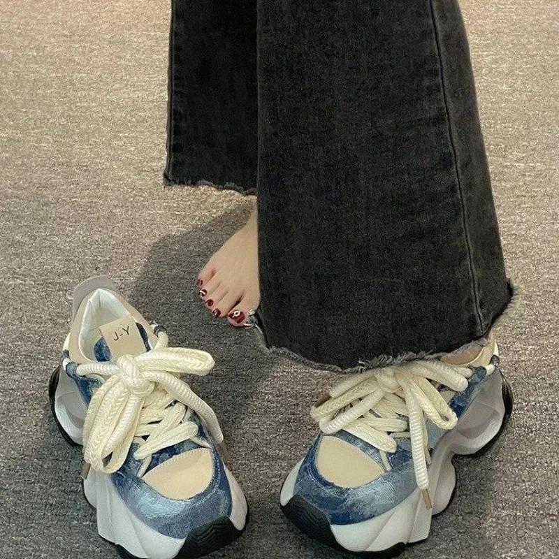 Fashion Original Designer Women's Shoes Fashion Thick Sole Sneakers Cowboy Canvas Casual Shoes for Women Height Increasing Sports Shoes