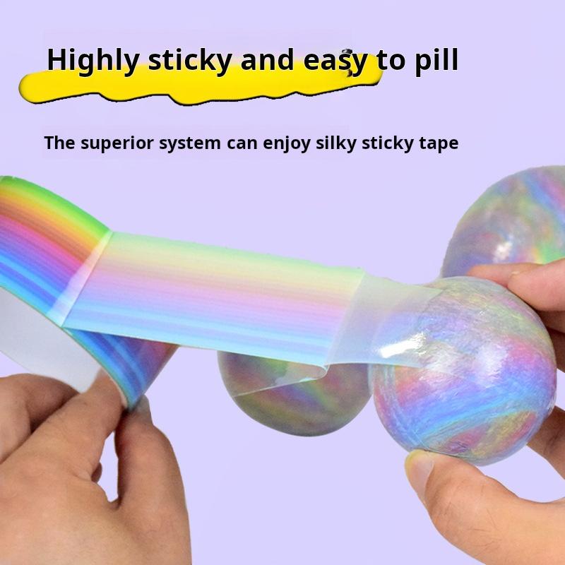 1pcs Rainbow Balls Sticky Balls Rolling Glue Stress Reducing Sticky Tape Relaxing Toys Handmade DIY Making