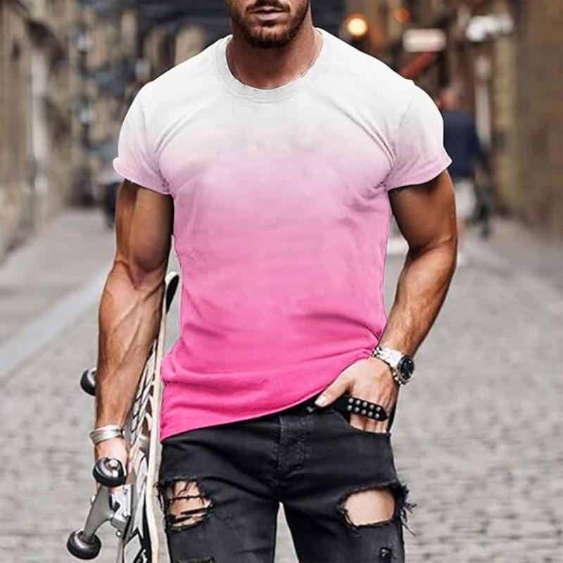T-Shirts for Men Crewneck Short Sleeve Gradient Color Shirts Casual Stylish Running Gym Workout Athletic Shirt 2025