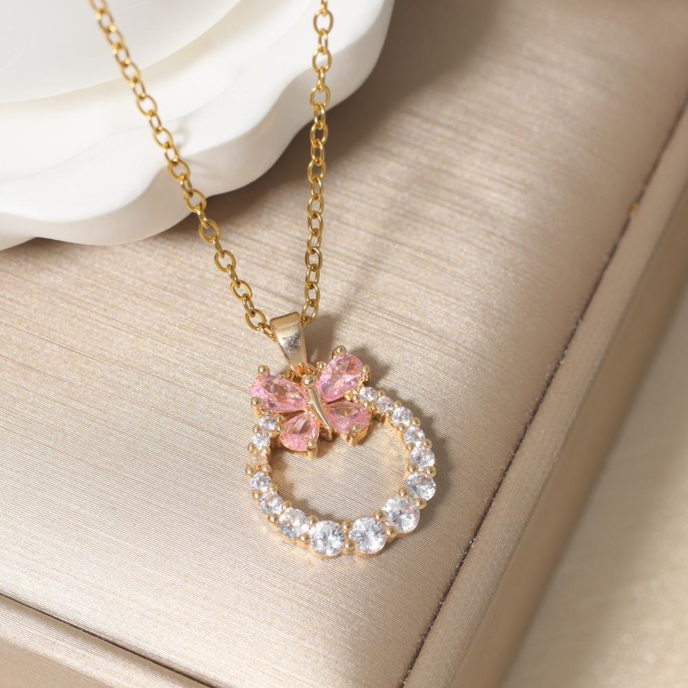 Butterfly Shape Pendant Necklace for Women Golden Stainless Steel Clavicle Chain Wedding Party Daily Wear Jewelry Accessories