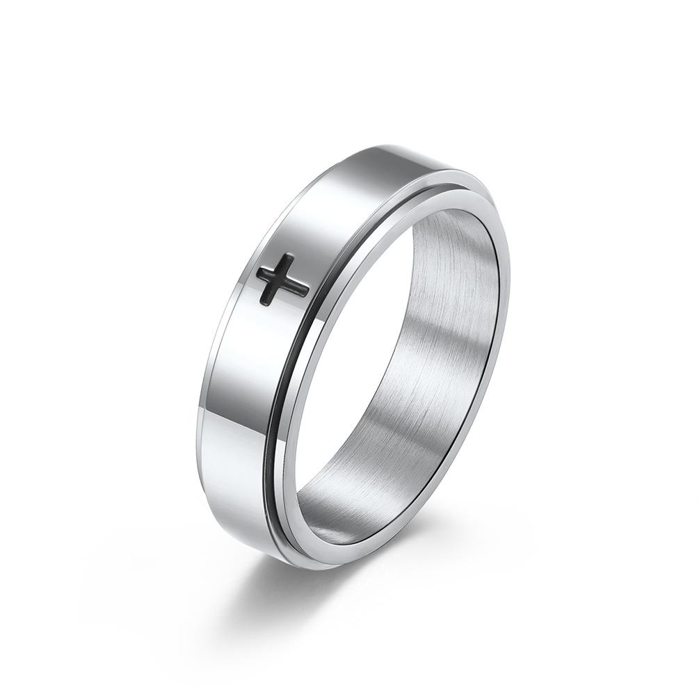 European and American Minimalist Cross Rotatable Decompression Stainless Steel Ring Relieves Anxiety Titanium Steel
