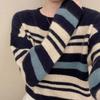 Koreanischer Herbst Neue Pullover Damen O-Ausschnitt Gestreift Kontrastfarbe Mode Lässig Locker Langarm Stricktops