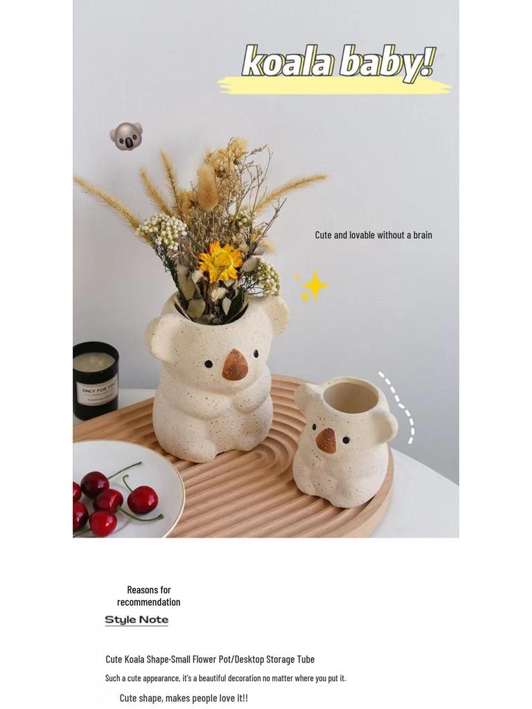 Cute Koala Retro Resin Flower Pot - Succulent Bonsai Holder & Makeup Storage Vase