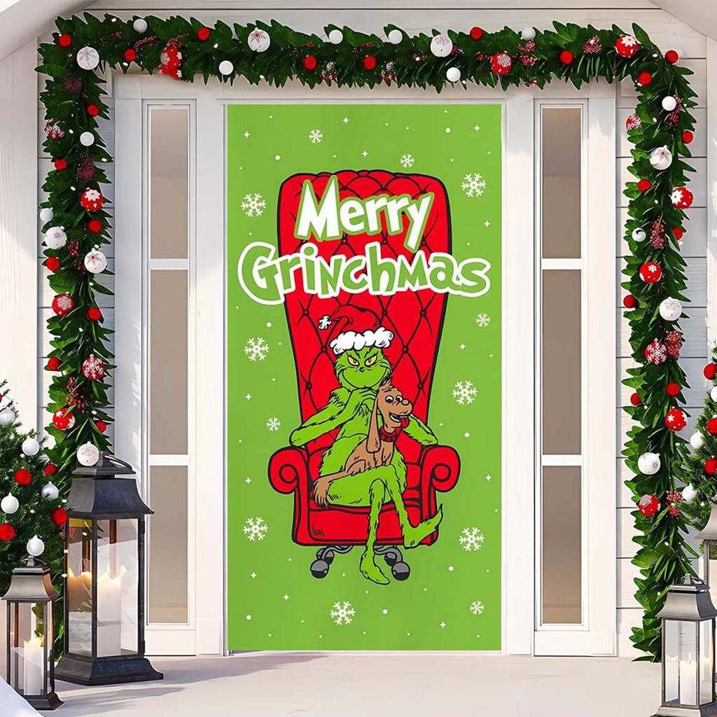 Vánoční potah na dveře Dekorativní závěsná látka Zelený potah na dveře Vánoční dveřní závěs Novoroční tapiserie Potah na dveře Pozadí