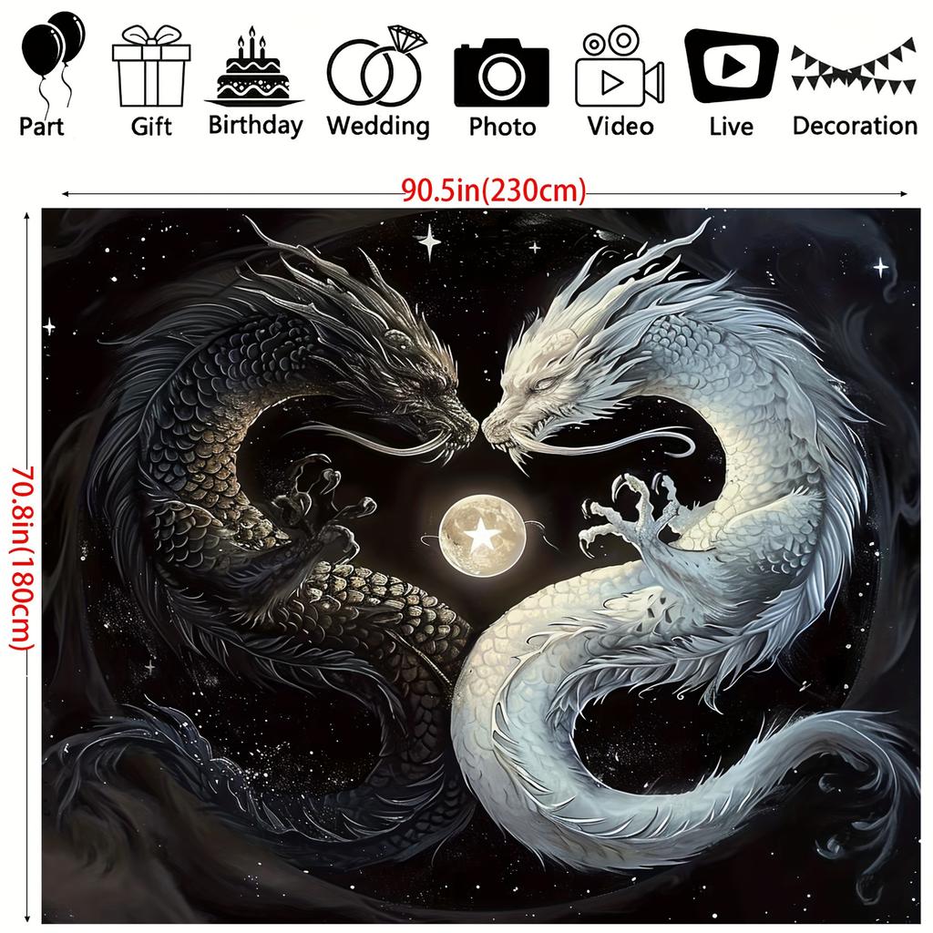 1 piece, Yin-Yang Dragon Armor Backpiece Embroidery Fabric, for home decoration with a family theme
