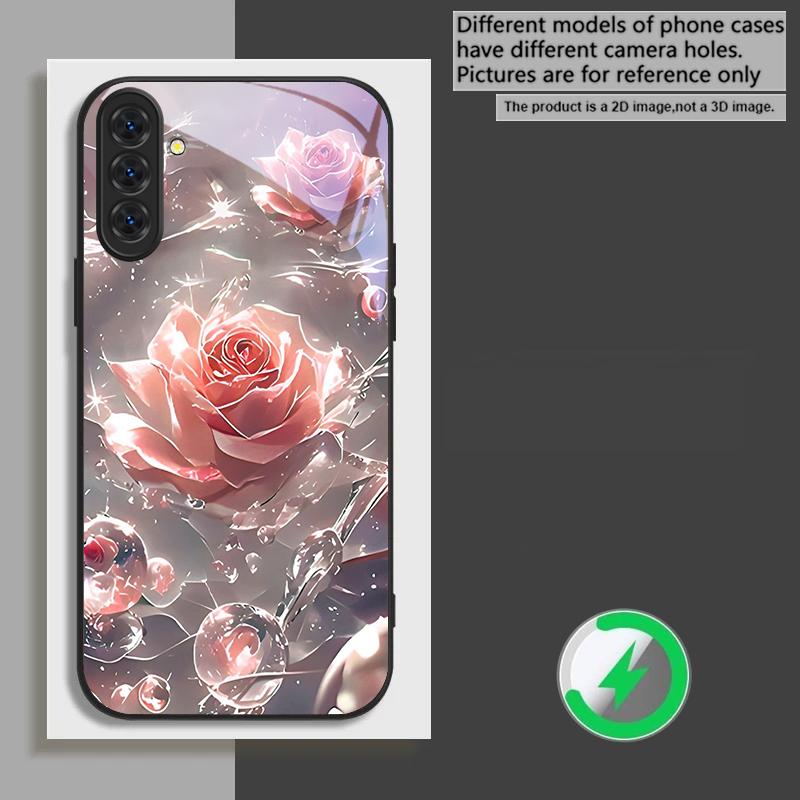 Ice crystal-colored roses For Samsung Galaxy S26 Ultra S20 FE S21 S22+ S23 Plus S24 Ultra 25 Edge For Magsafe Glass Phone Casee