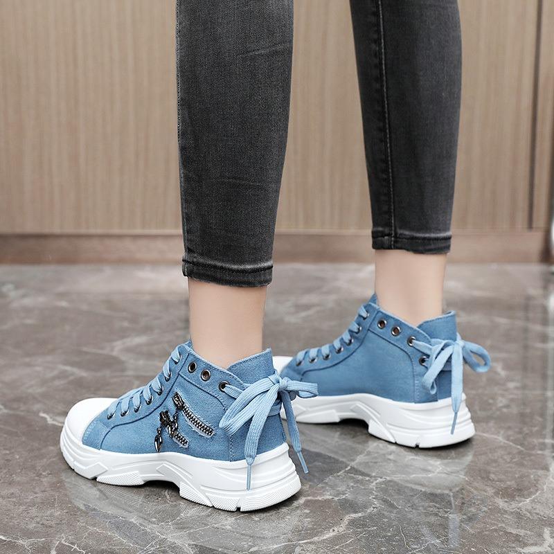 New Canvas High-top Women's Shoes 2025 Spring and Summer Breathable Thick Bottom Heightening Casual Shoes Martin Boots Sneakers