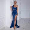 New fashion off-the-shoulder split dress sexy evening dress solid color dress