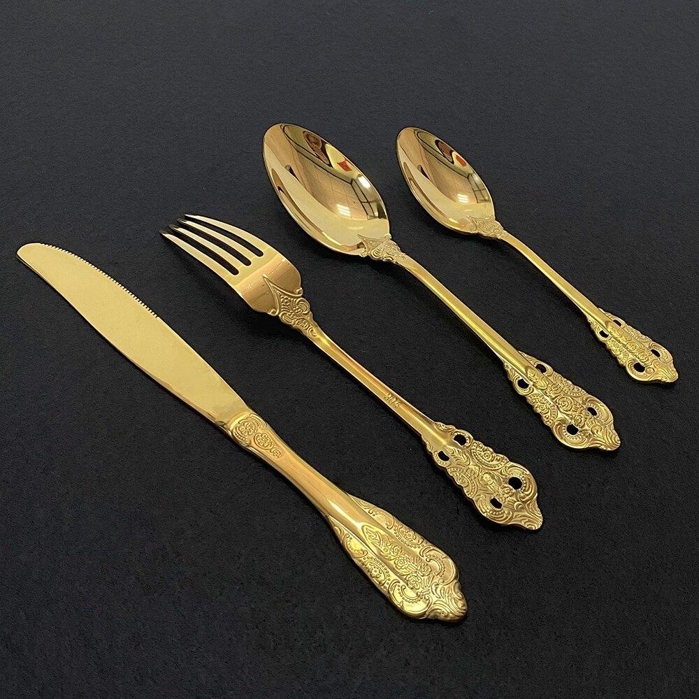 24Pcs Flatware Set Colorful Cutlery Set Stainless Steel Dinnerware Tableware Set Dinner for Home Kitchen Knife Fork Spoon Set Service for 6