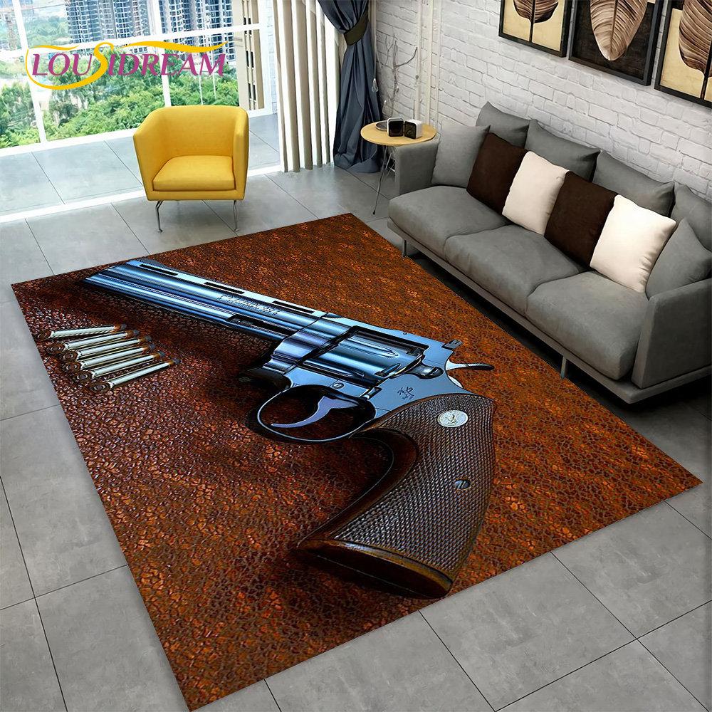 3D útočná puška Pistole Zásobník Gun Area Koberec,Koberec pro domácí obývací pokoj Ložnice Pohovka Rohožka Dekor,Kid Neklouzavá podlahová rohož