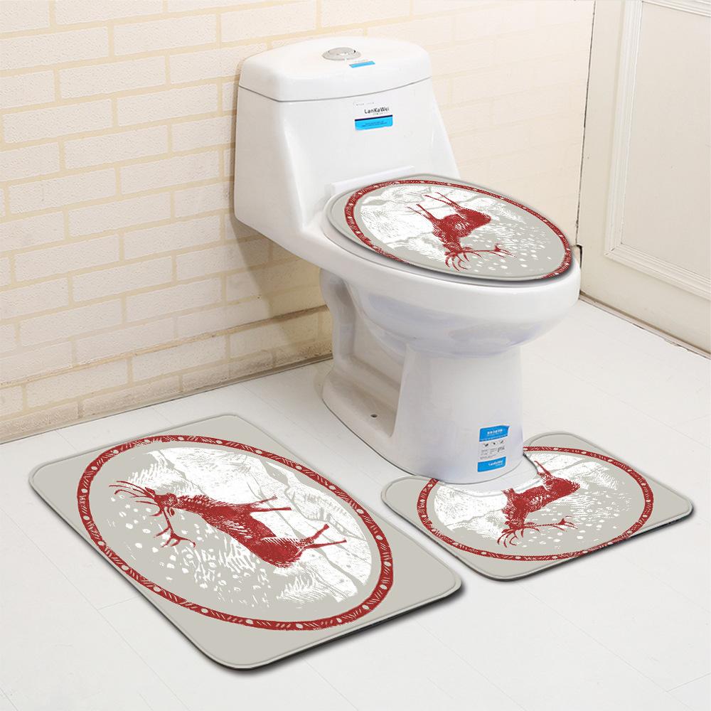 Christmas Bathroom Floor Mat Toilet Three-Piece Set