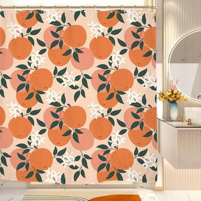 Miyotaa Ensemble de Rideaux de Douche Fruits Orange 60Largeurx71Hauteur Pouces Mignon Agrumes Feuilles Vertes Frais Polyester Tissu Imperméable Rideau de Salle de Bain